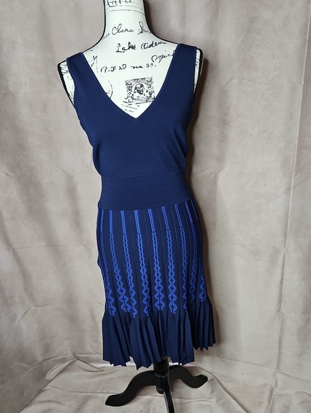Ted Baker Julote Flippy Knit Skater Dress Blue/Black Size 6